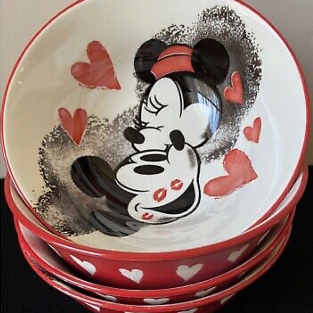 ❤️4 New Disney Mickey Minnie Mouse Valentines Hearts Love Kisses Tidbit Bowls 6" - Picture 3 of 7